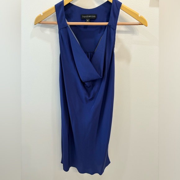 Liquid New York Blue Silk Racer Back Mini Dress Sz 4 - Picture 1 of 6
